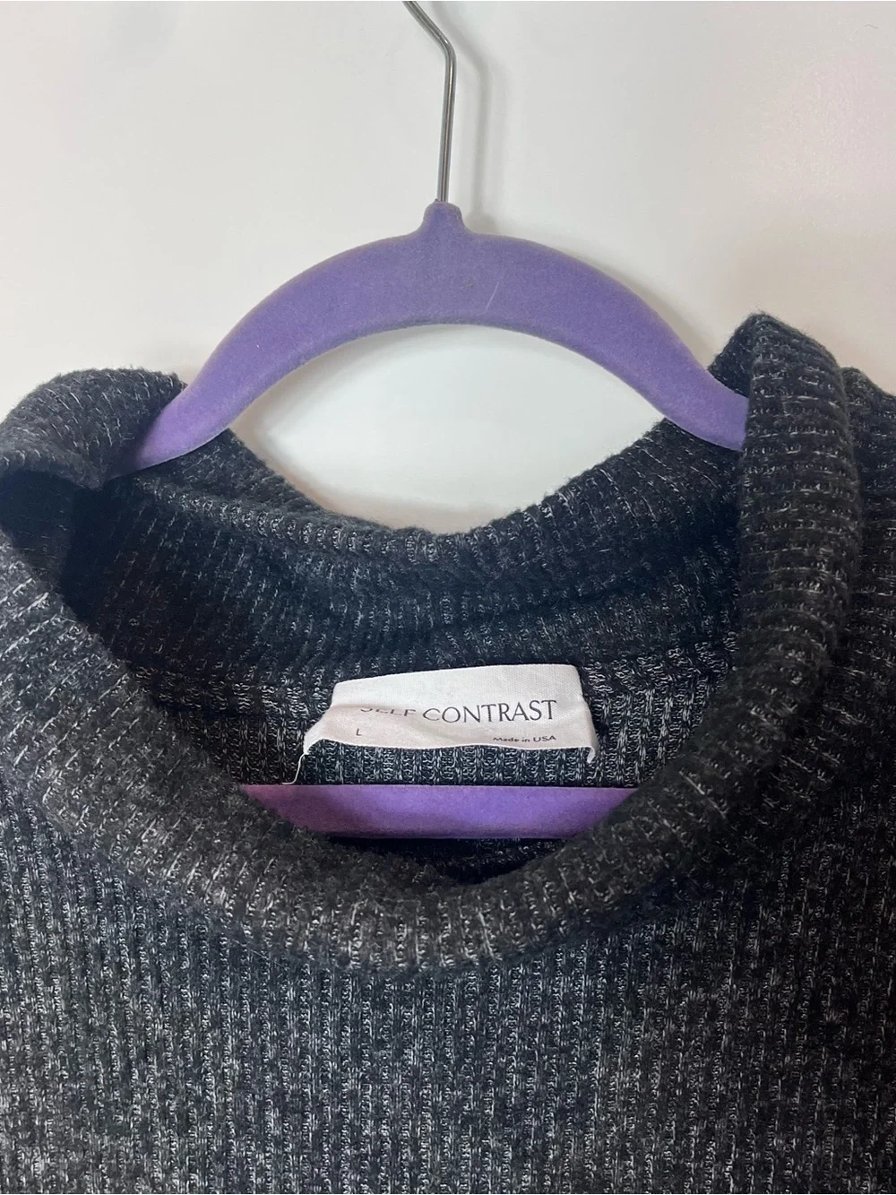 Self Contrast Poncho Sweater Gray Turtleneck Made In USA Women Large Cozy Dolman